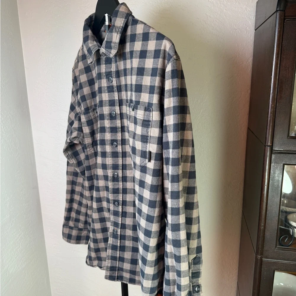 Walls Black Tan Buffalo Plaid Stretch Flannel Button Up Shirt Size L